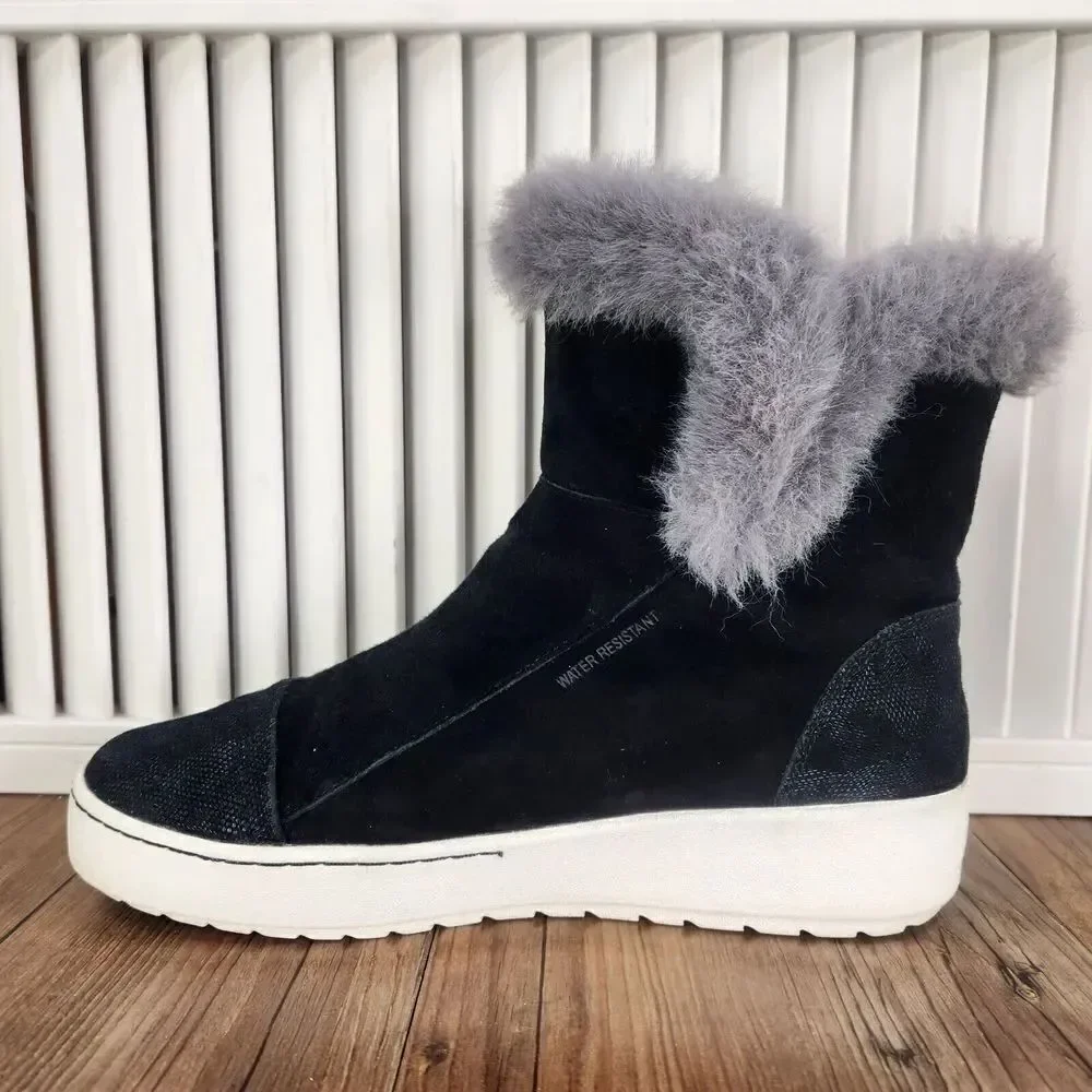 Jambu Erica Womens Sz 8M Black Faux Fur Zip Suede Ankle Winter Booties Boots